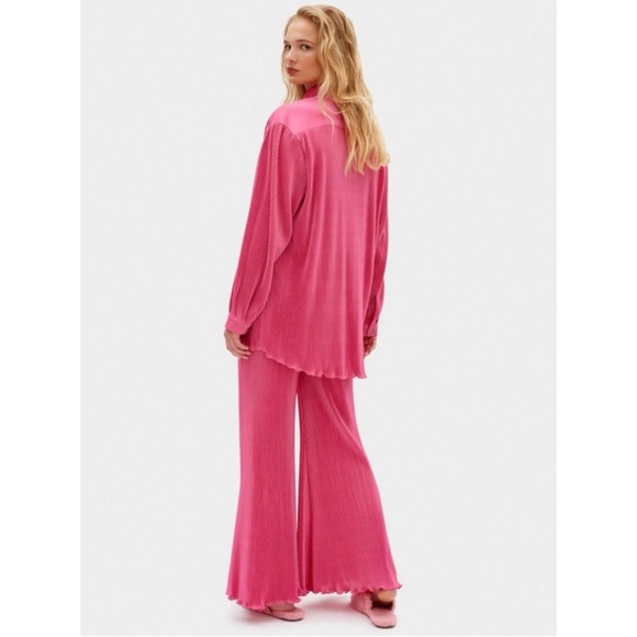 SLEEPER Origami Pleated Pull On Wide Leg Pants Size Large Pink Elastic Waistband - Picture 10 of 13